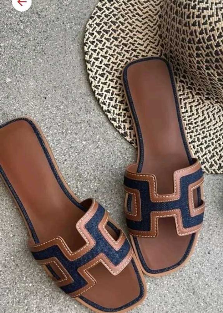 Chic Brown &amp; Denim Slides