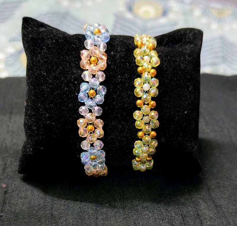 FREE SHIPPING...Beaded Flower Bracelets (Set of 2)