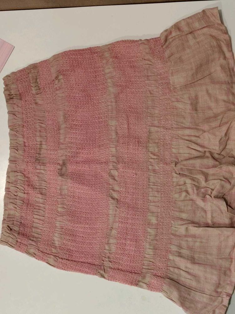 Pink Textured Mini Skirt