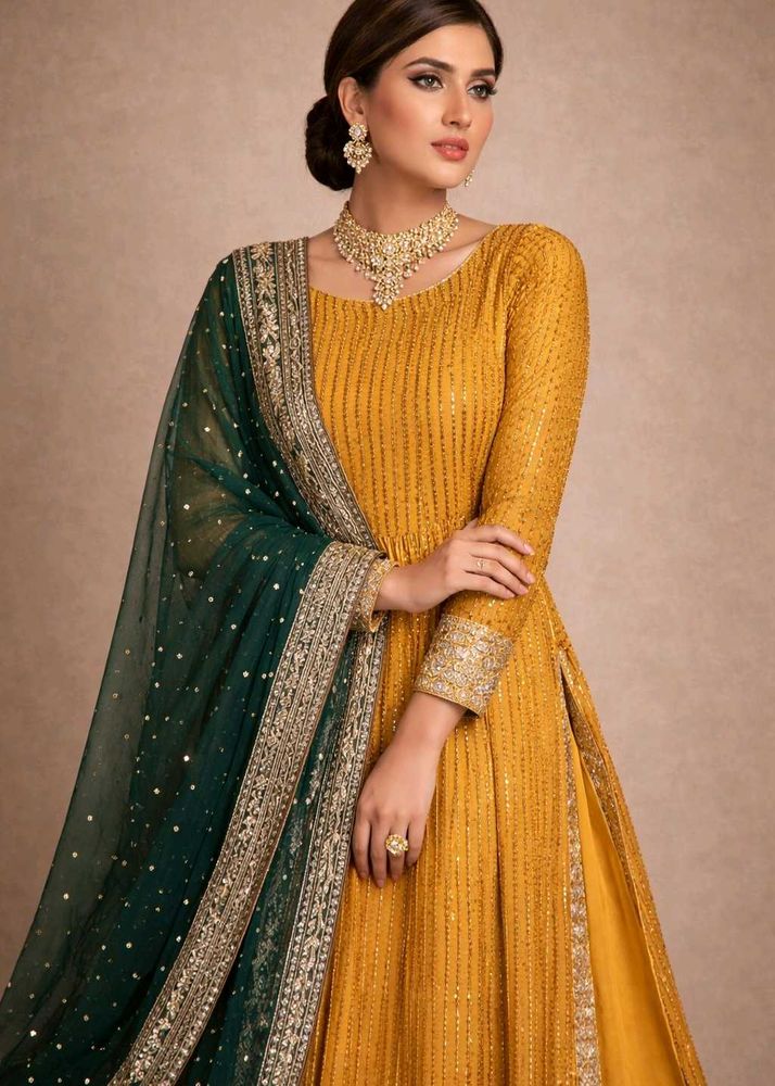 Elegant Mustard Anarkali Suit Set