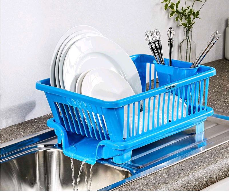 3 In 1 Blue Dish Sink Rack With Multipurpose Tray