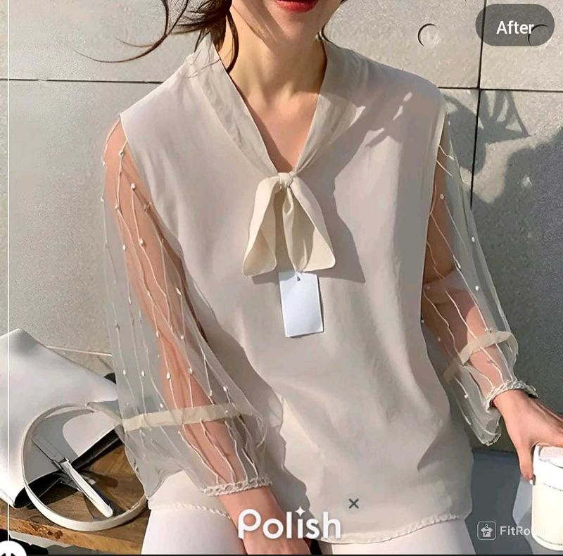 New With Tag Beige Bow Korean Premium Top