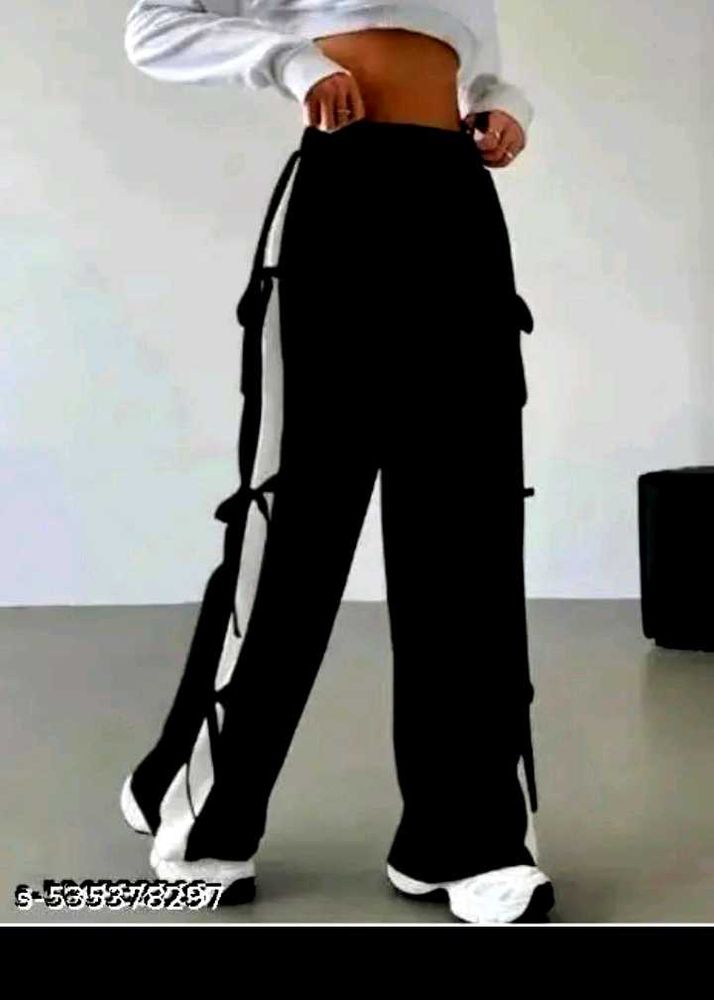 Side-Tie Black &amp; White Track Pants