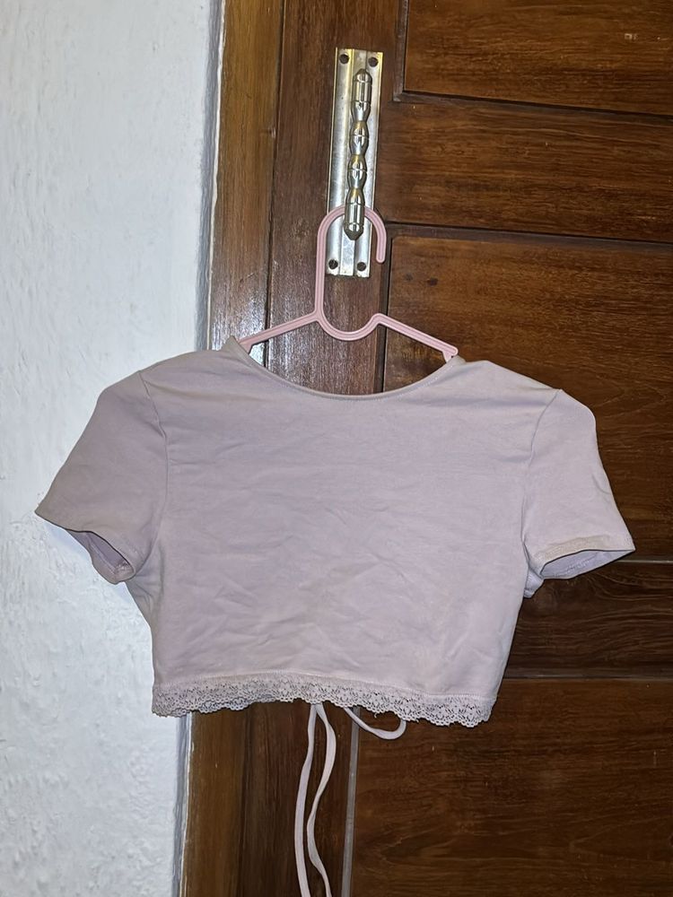 Lavender Lace Trim Crop Open Back Top
