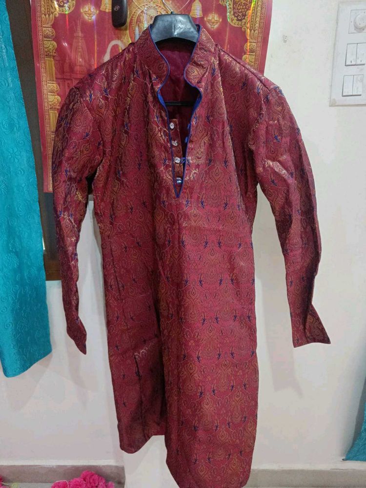 Rust &amp; Gold Paisley Brocade Fabric Men&#39;s Kurta