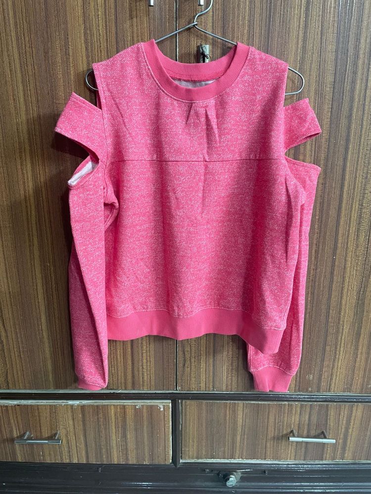 Pink Cut Out Shoulder Sweater