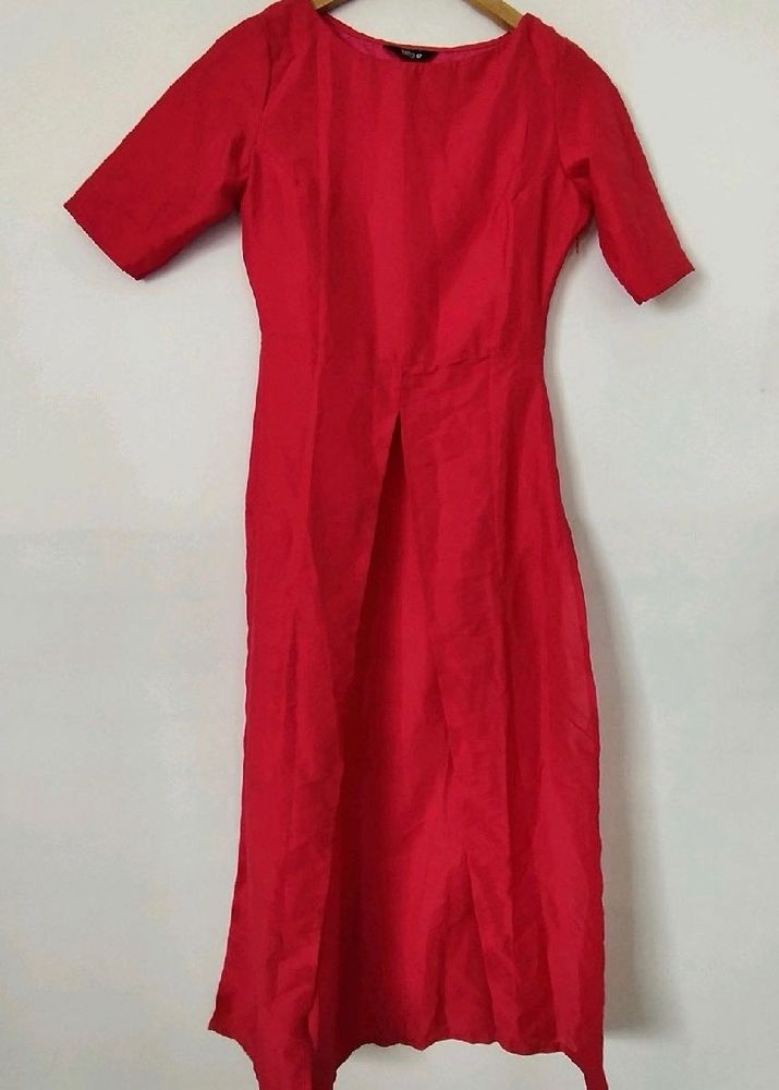 Bright red long kurti by the brand Indya in S size
