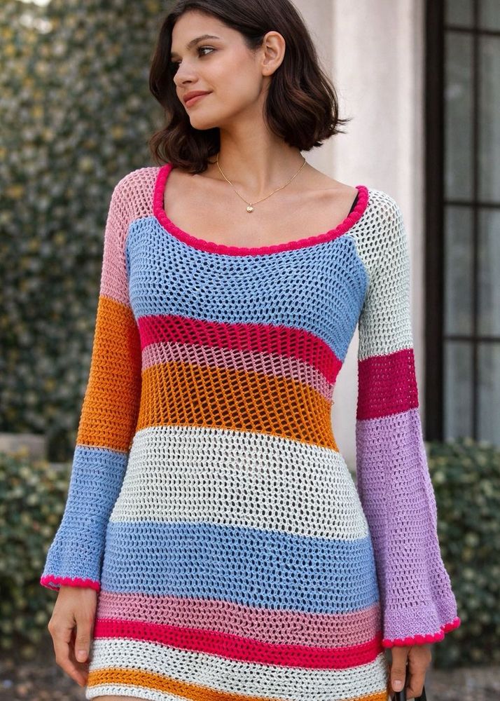 Colorful Crochet Knit Dress