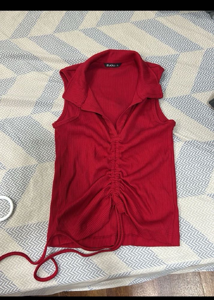 Red Sleeveless Polo Top