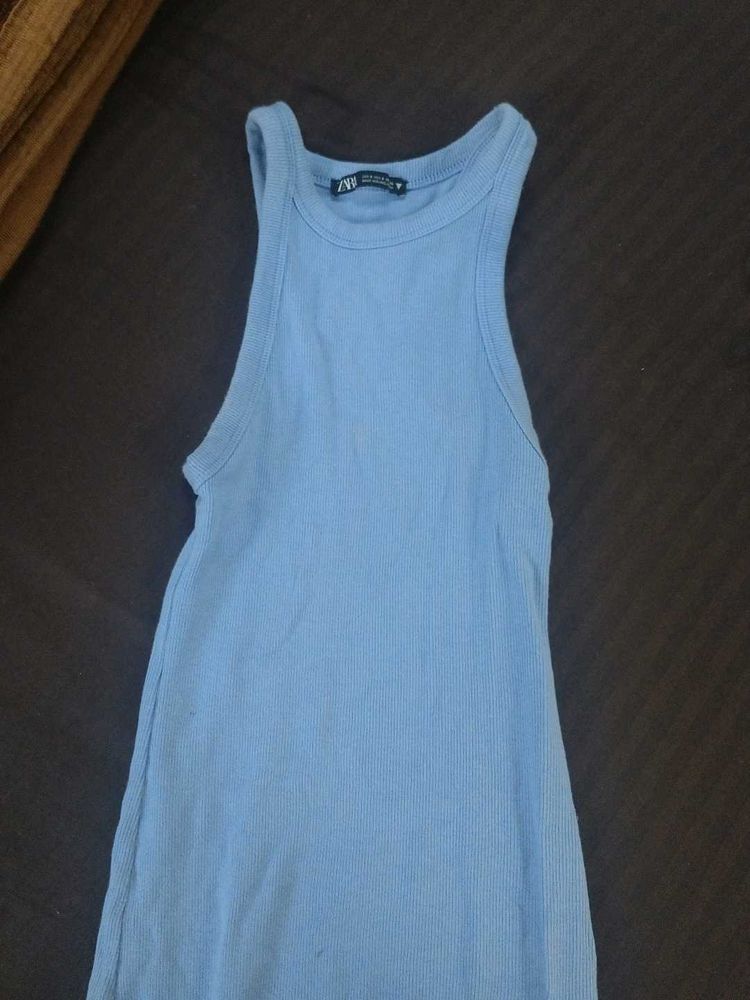 Blue Sleeveless Zara Dress Aesthetic pinterest