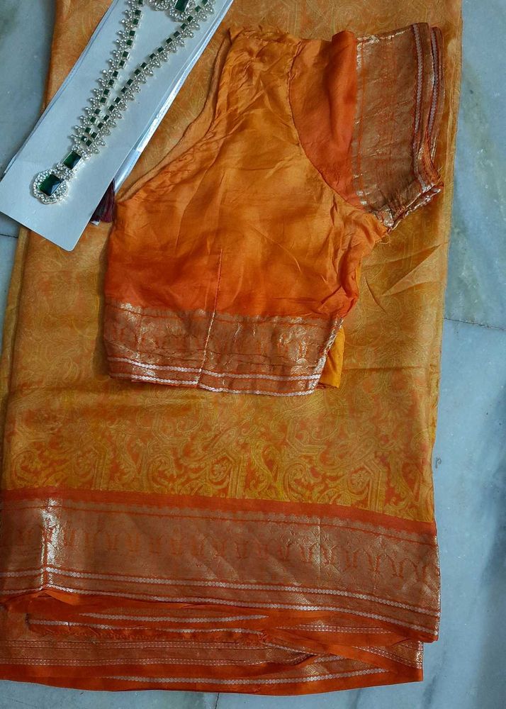 Orange Silk Sari with Blouse