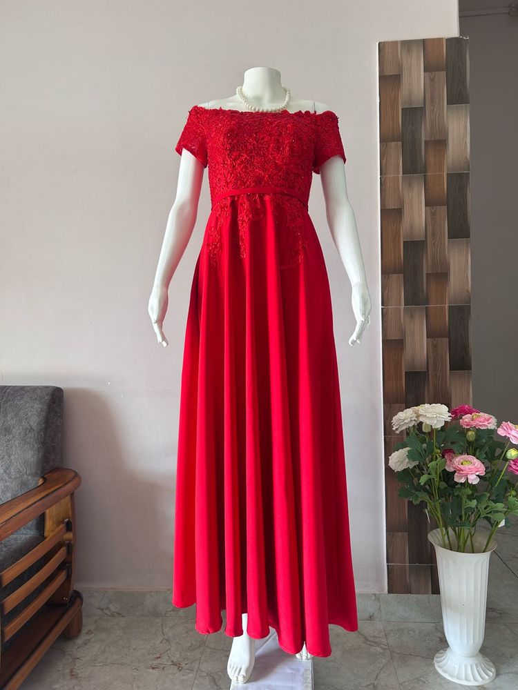 Red off shoulder lux gown
