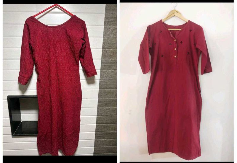 Combo Of 2 Maroon Embroidery Tops