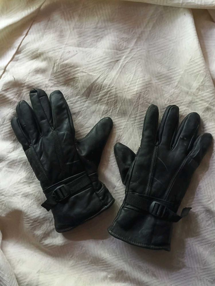 Genuine Leather Biker Gloves