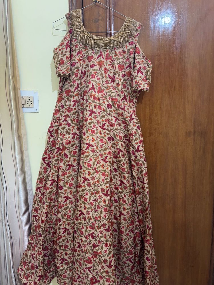 Elegant Floral Cotton Blend Ethnic Gown