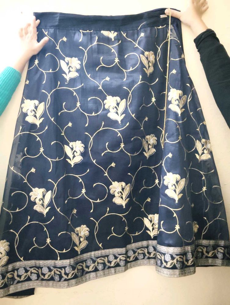 Organza Fabric Lehnga Choli Navy Blue 💙