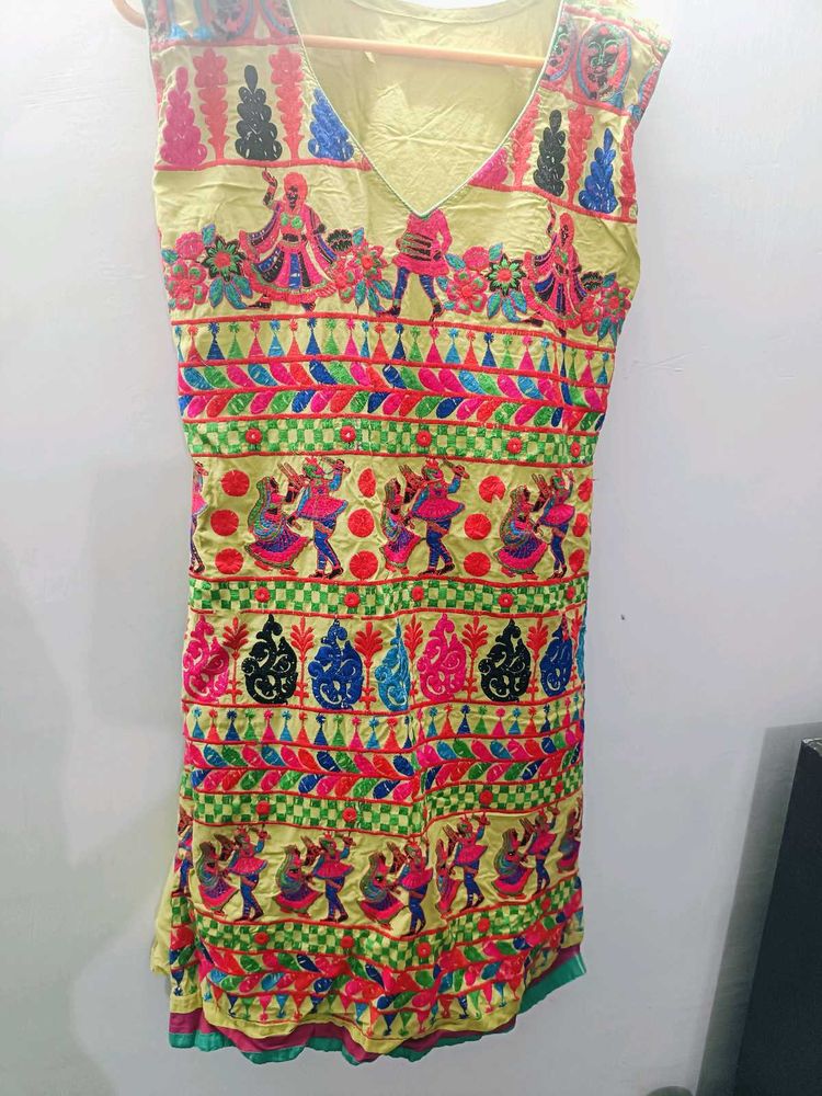 Multi Colour Gujarati Yellow Kurti.