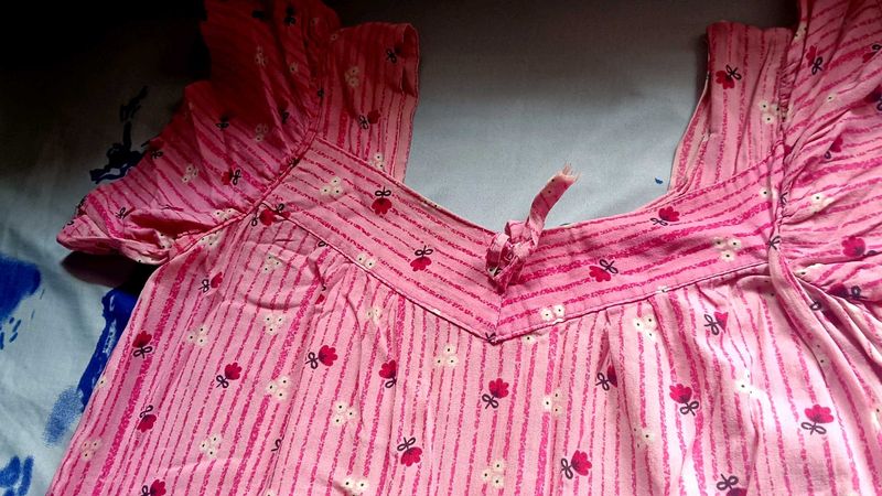 Pink Striped Floral Nightgown