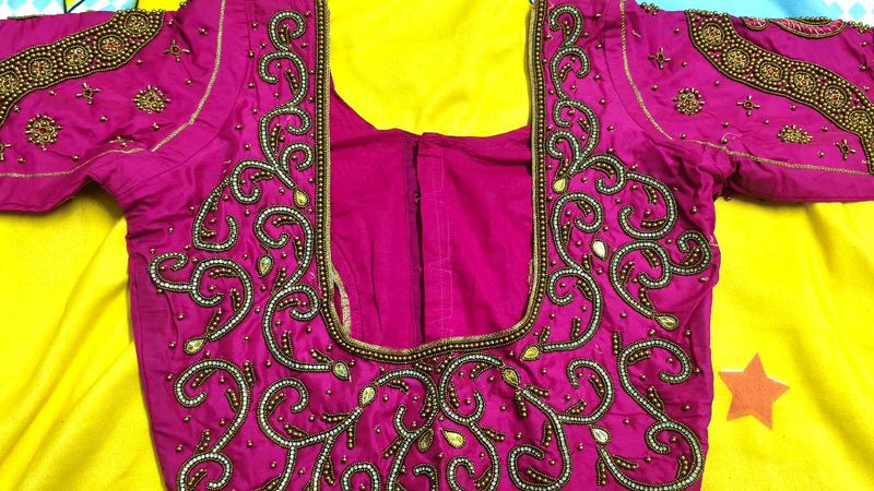 Embroidered Magenta Aari heavy Blouse