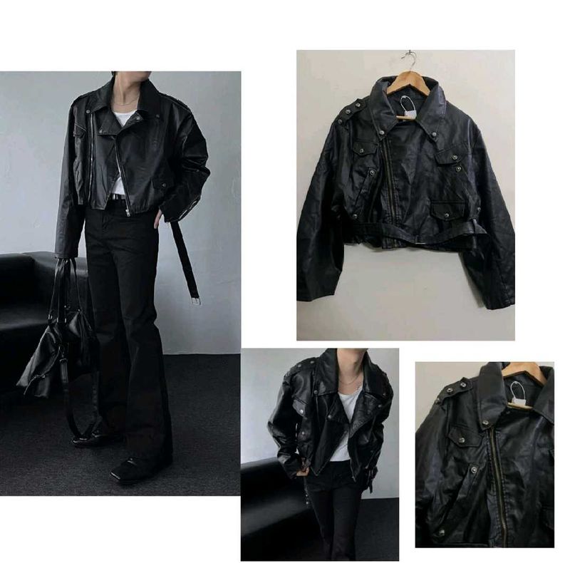 Vintage Cropped Leather Moto Rider Jacket