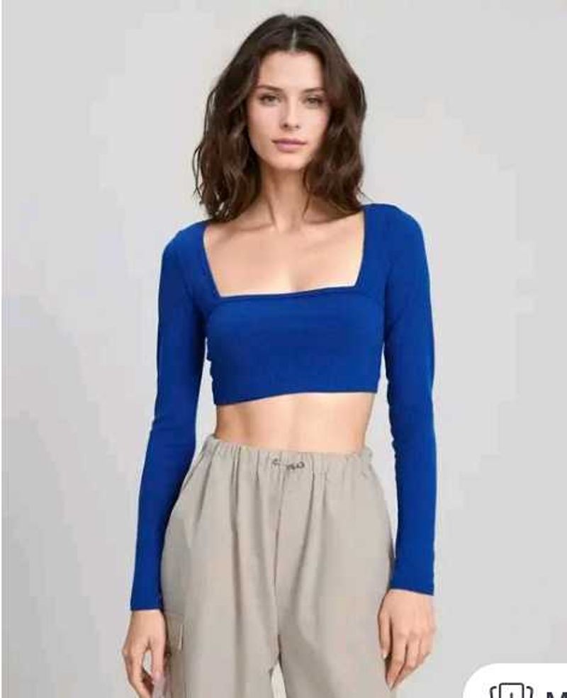 Blue Long Sleeve Crop Top