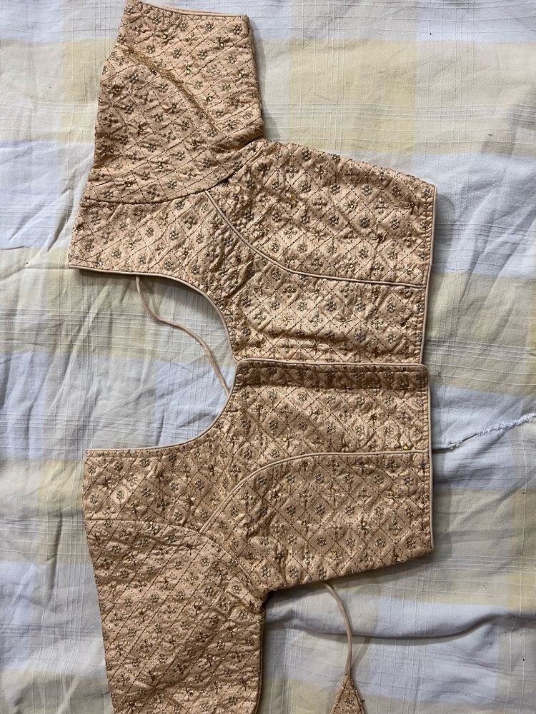 Not  Used Gold Self Embroidery Blouse