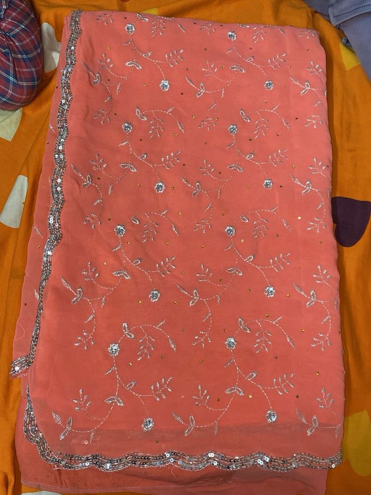 Peach Embroidered Saree
