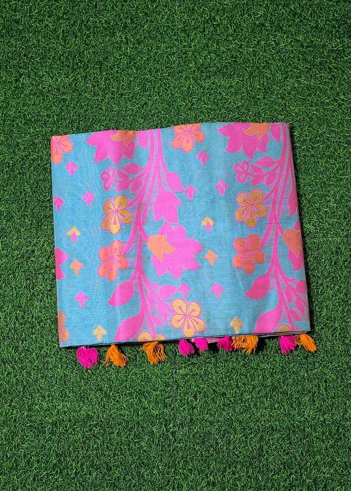 Pompom Handloom Saree - Marine Blue