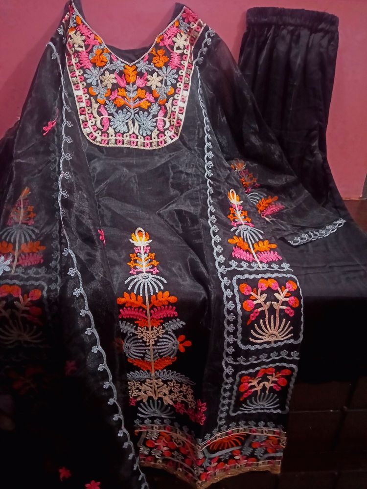 Beautiful Organgza Multicolor Work Heavy Dress