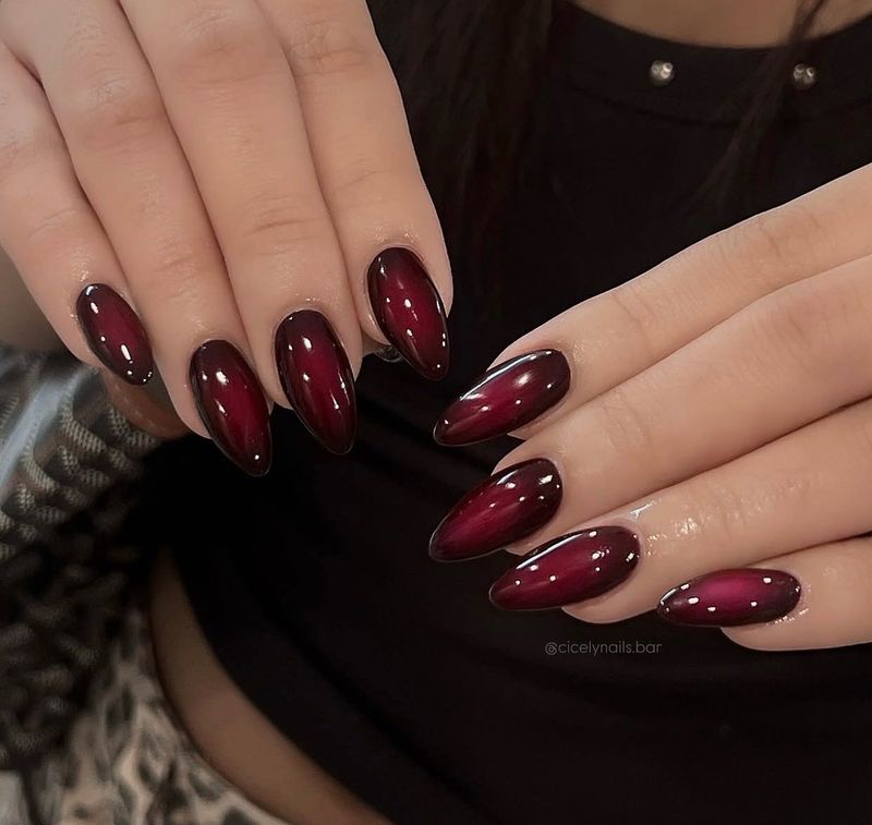 Burgundy Cat Eye Nails