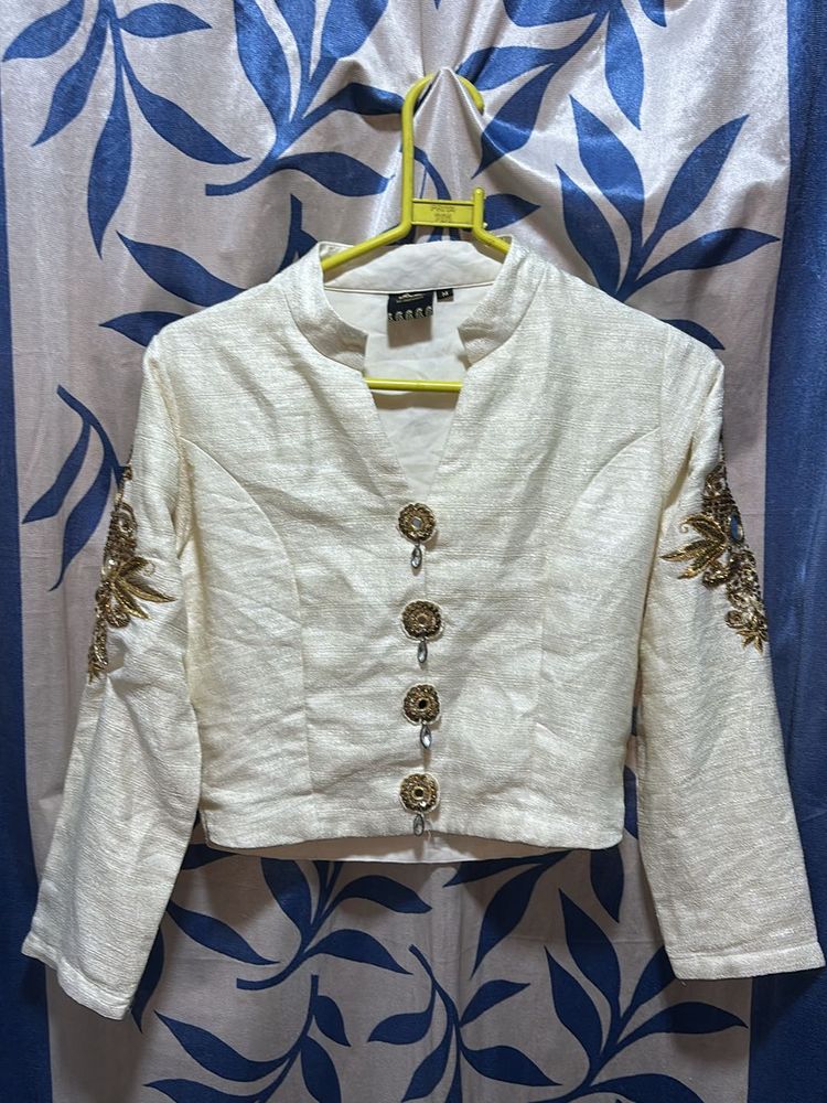 Womens White Colour Embroidery Woolen Cardigan
