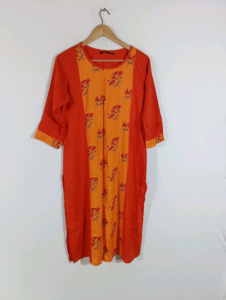 Orange Printed Kurta (Women)