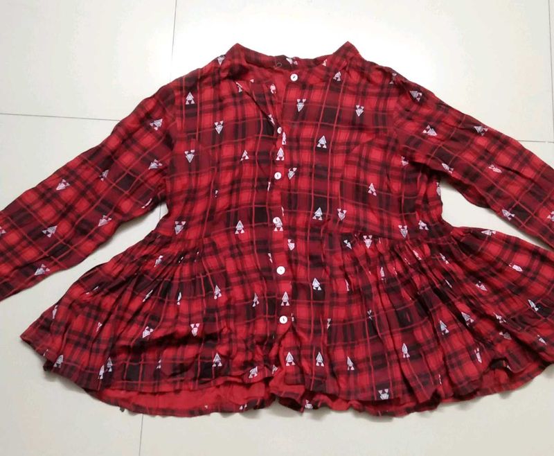 Rust Checkered Flare Shirt