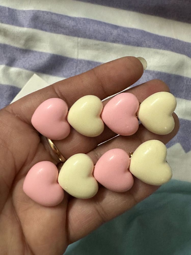 Pink &amp; Cream Heart Hair Clips
