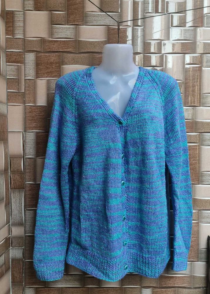Blue Knit Cardigan Sweater