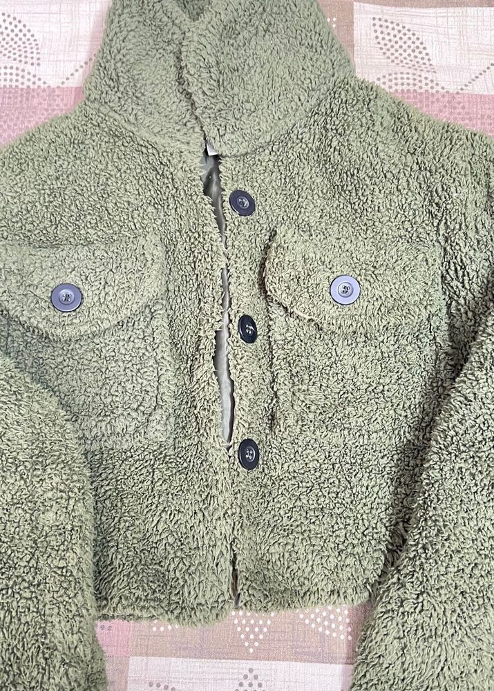 Fuzzy Green Cropped Jacket