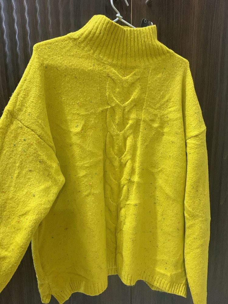 Yellow Knit Turtleneck Sweater