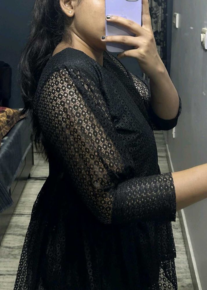 Black Lace Peplum Top