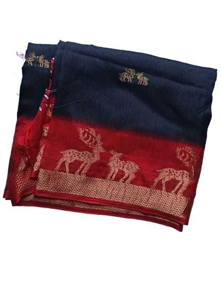 Dola Silk Softy Crush Saree | Black &amp; Red Traditio