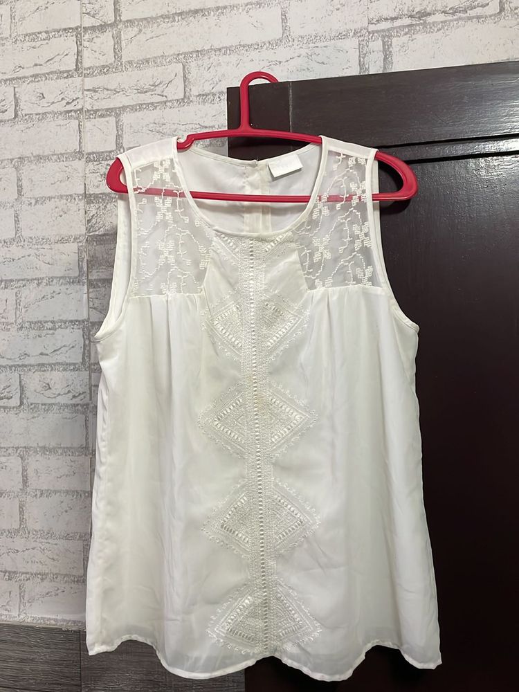 Vila White Net Top With Double Stretchable Lining