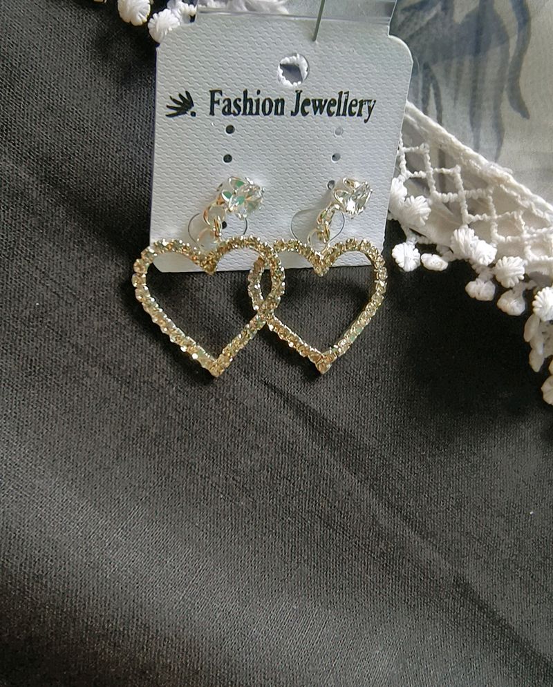 Heart Shaped Silver Plated Stone Earing