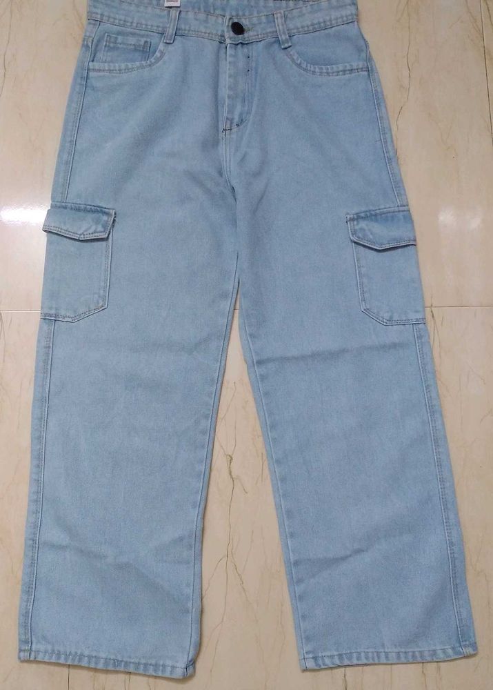 Light Blue Denim Cargo Pants