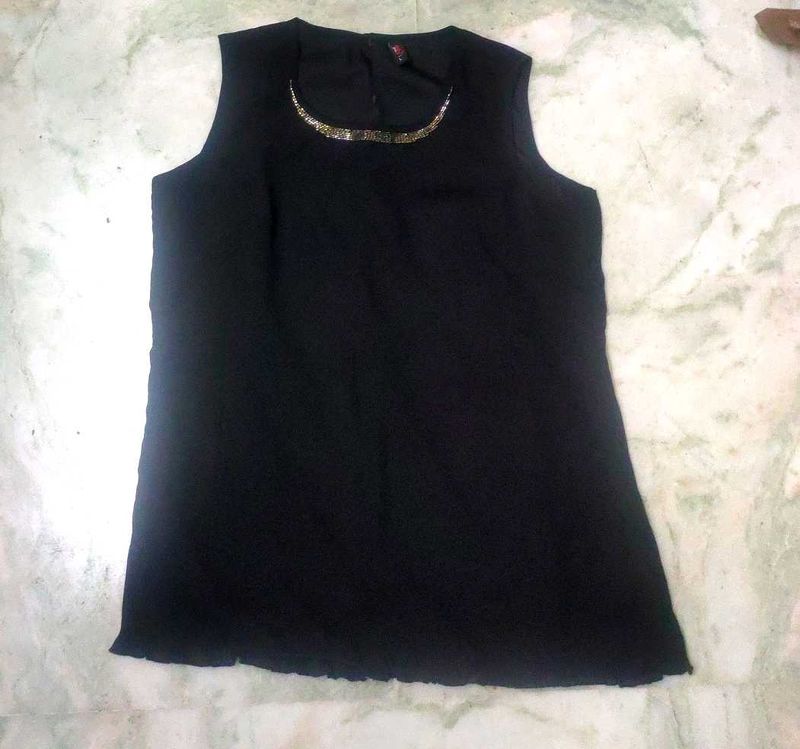 Black Embellished Sleeveless Top