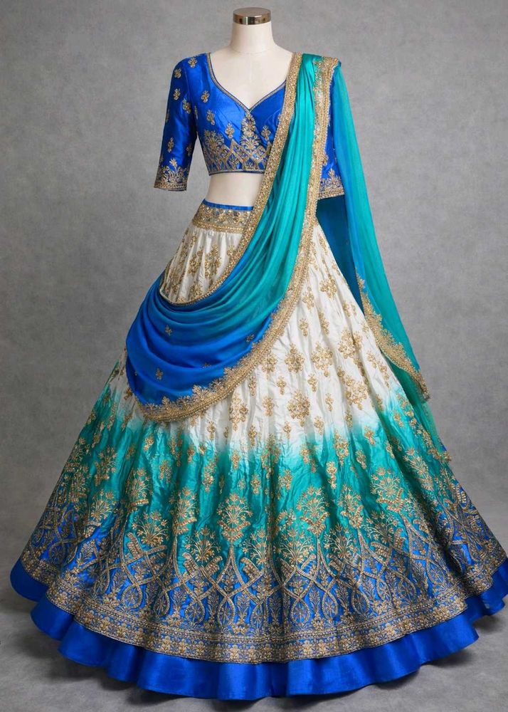 Elegant Blue &amp; White Lehenga Choli