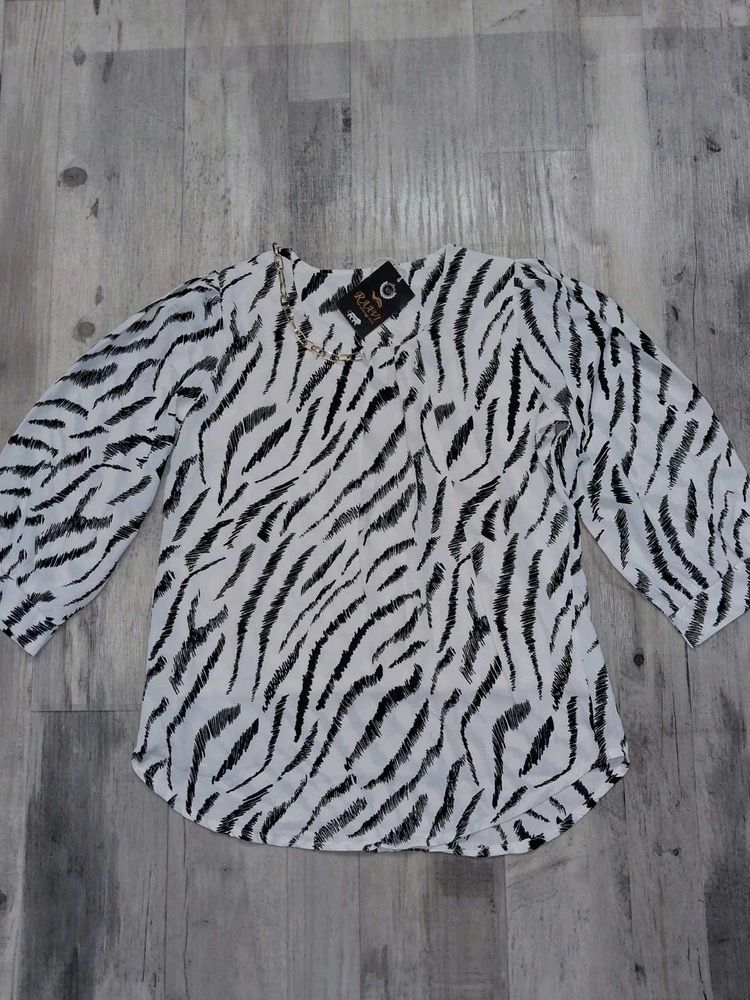 Zebra Print Top With Gold Chain Neck
