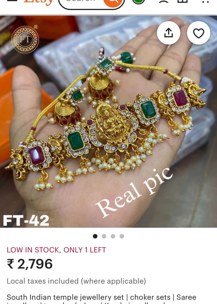 Gold Plated Elegant Lakshmi Devi green beads choke
