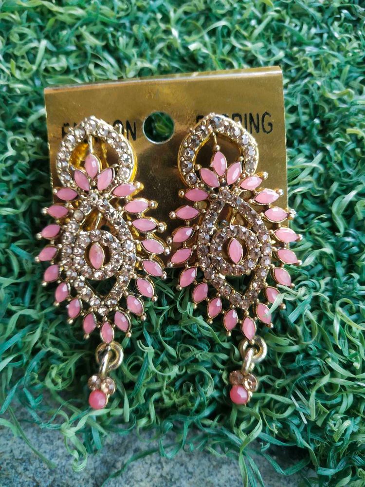 Elegant Pink &amp; Gold Earrings
