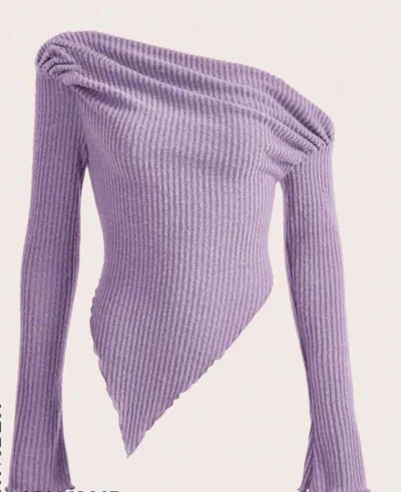 Lavender One-Shoulder Ribbed Top