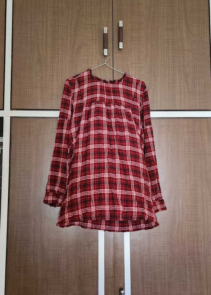 Red Plaid Long Sleeve Tunic Top