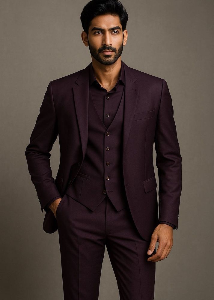 Luxurious Wine 3 pc Men Complete Suit Set